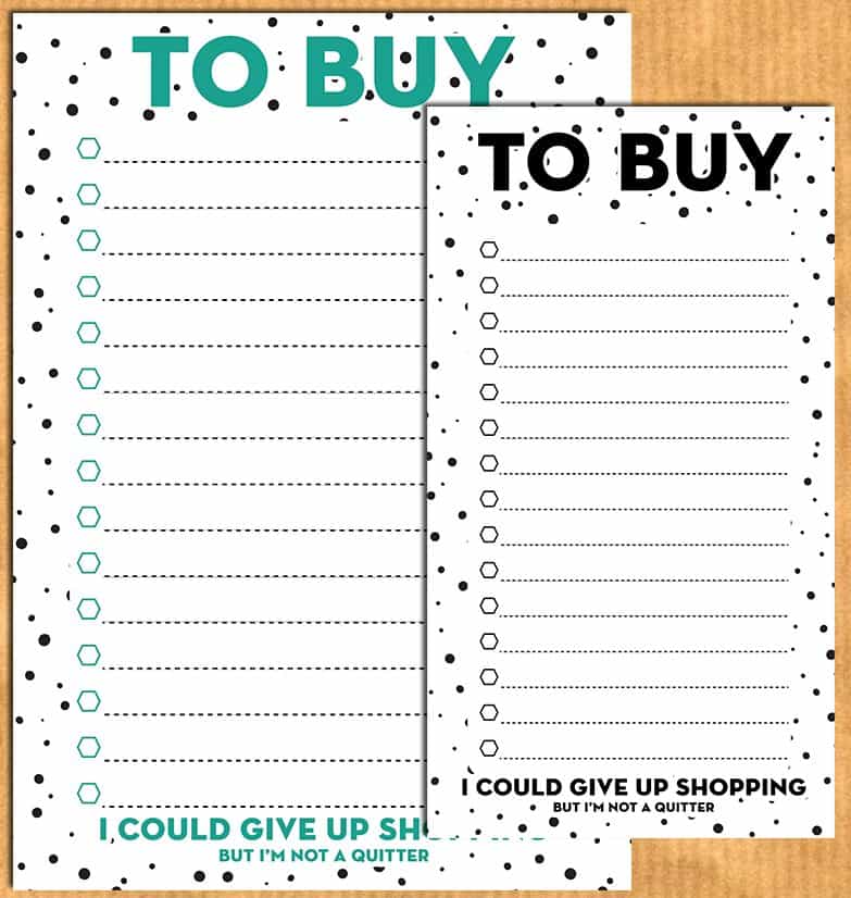 To buy / shopping list planner inserts for A5 personal planners