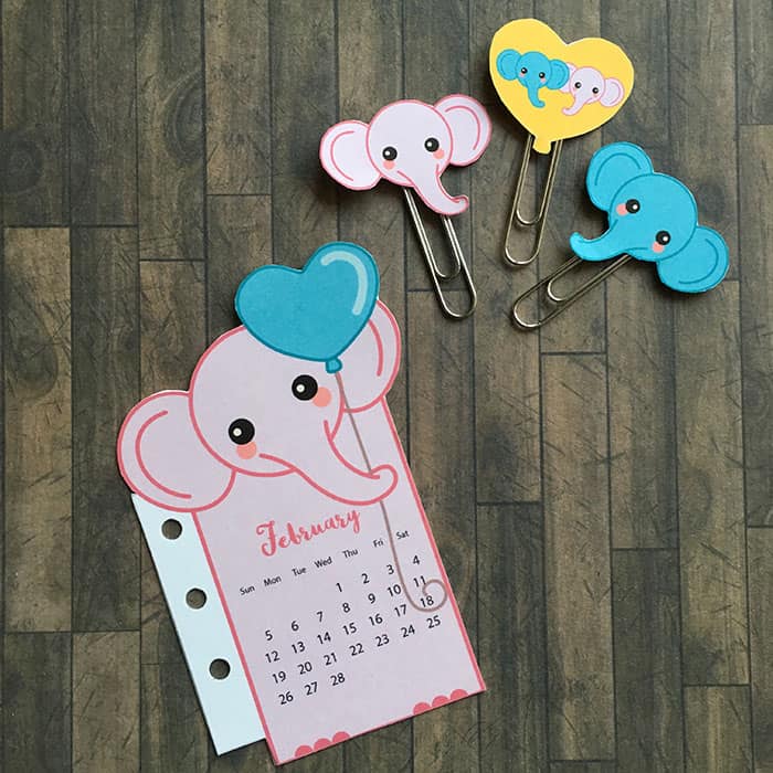 Pink elephant calendar divider + paperclips for your planner