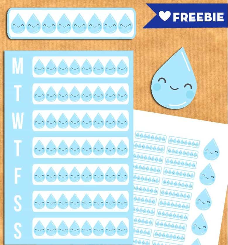 Free Water Intake Tracker Planner Stickers Printable and Cut file