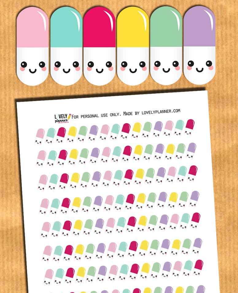 free kawaii pills planner stickers printable and cut files lovely planner