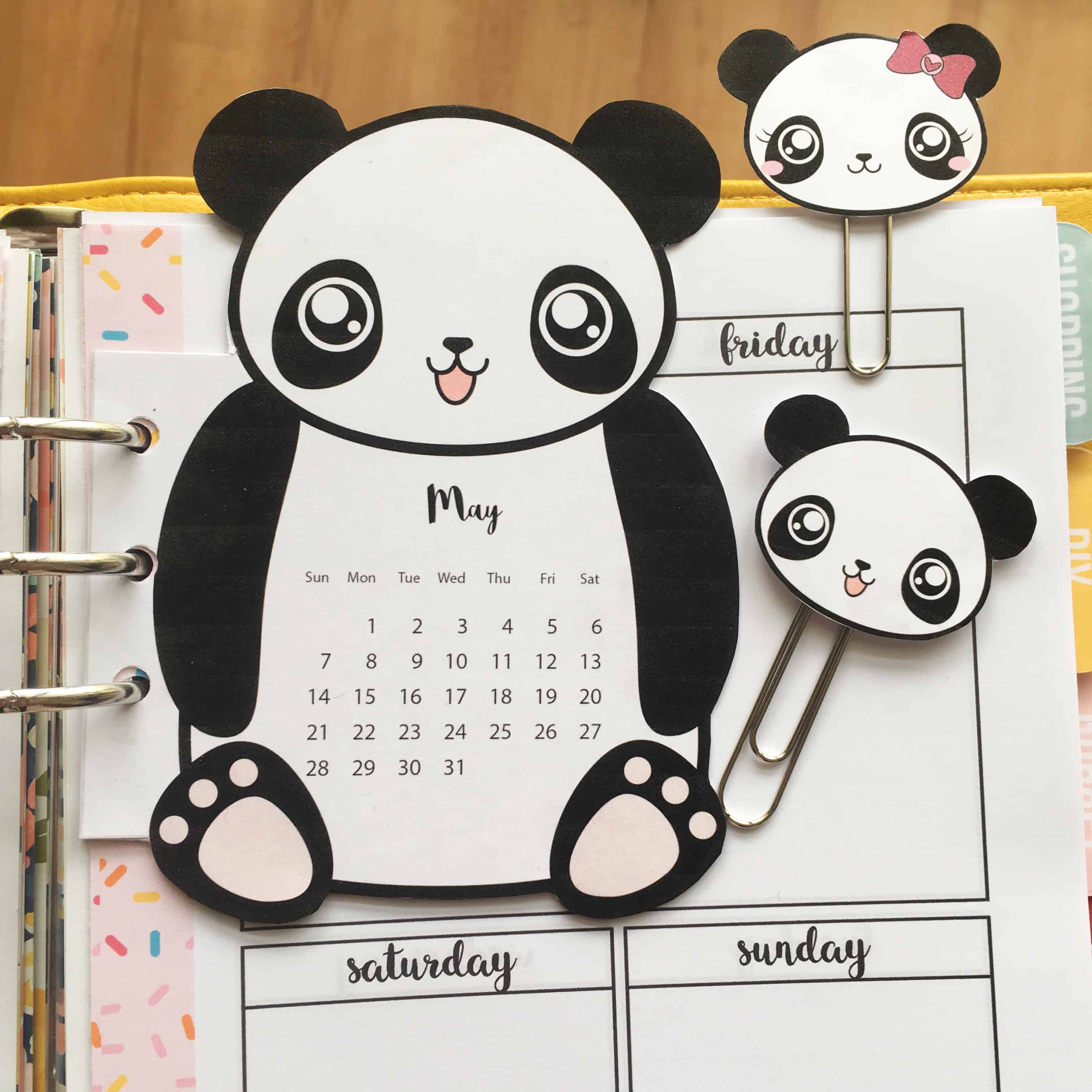 Panda Calendar Divider + Paperclips for your planner - Free Printable