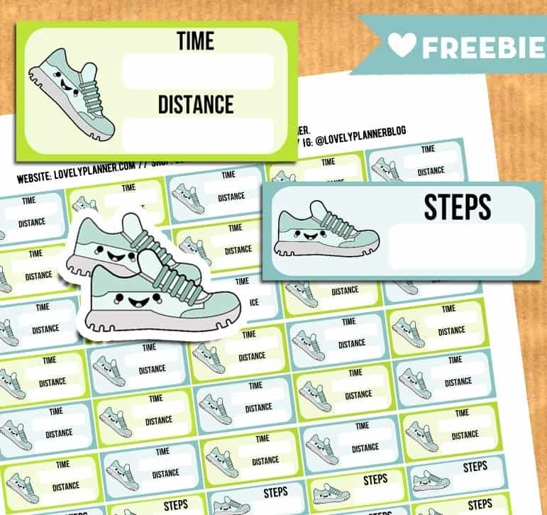 Kawaii Steps and Run tracker stickers for your planner - Free Printable