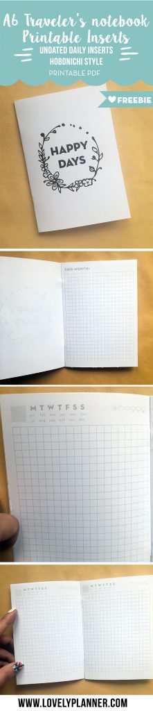 FREE A6 Traveler's Notebook Printable Inserts - Undated daily pages ...