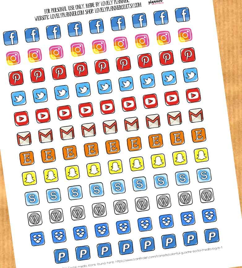 FREE Social Media Icons Planner Stickers