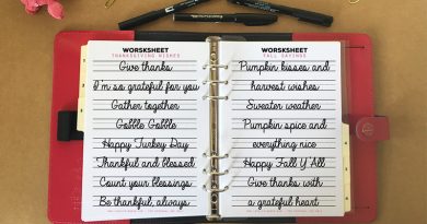 Free Lettering practice worksheets with fall and thanksgiving sayings, to celebrate the release of my new lettering practice workbook!