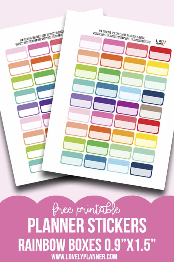 Free Printable Functional Planner Stickers Boxes in rainbow colors - each sticker measures 0.9"x1.5". Also get the matching free printables available. Compatible with most planner types: Happy Planner, Erin Condren...