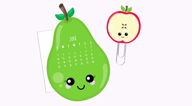 Free Pear and Apple Calendar Divider + Paperclip