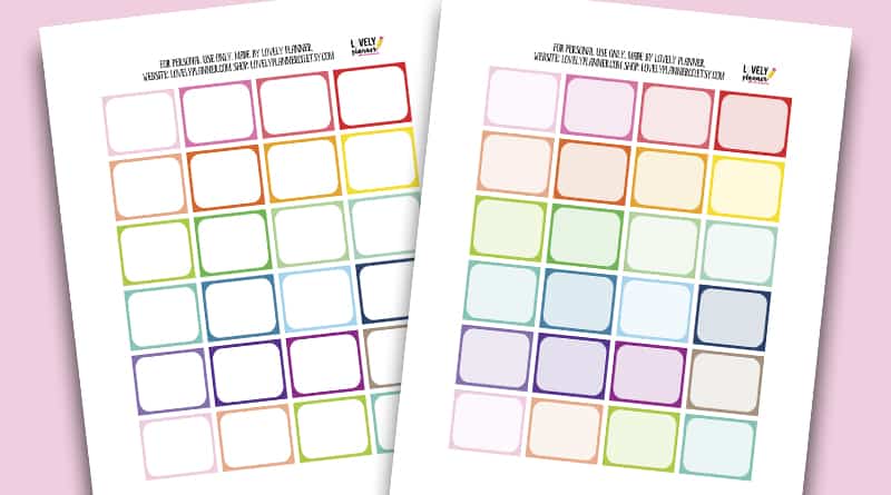 Free Printable Half Box Planner Stickers in rainbow colors - each sticker measures 1.25"x1.5". Also get the matching free printables available. Compatible with most planner types: Happy Planner, Erin Condren...