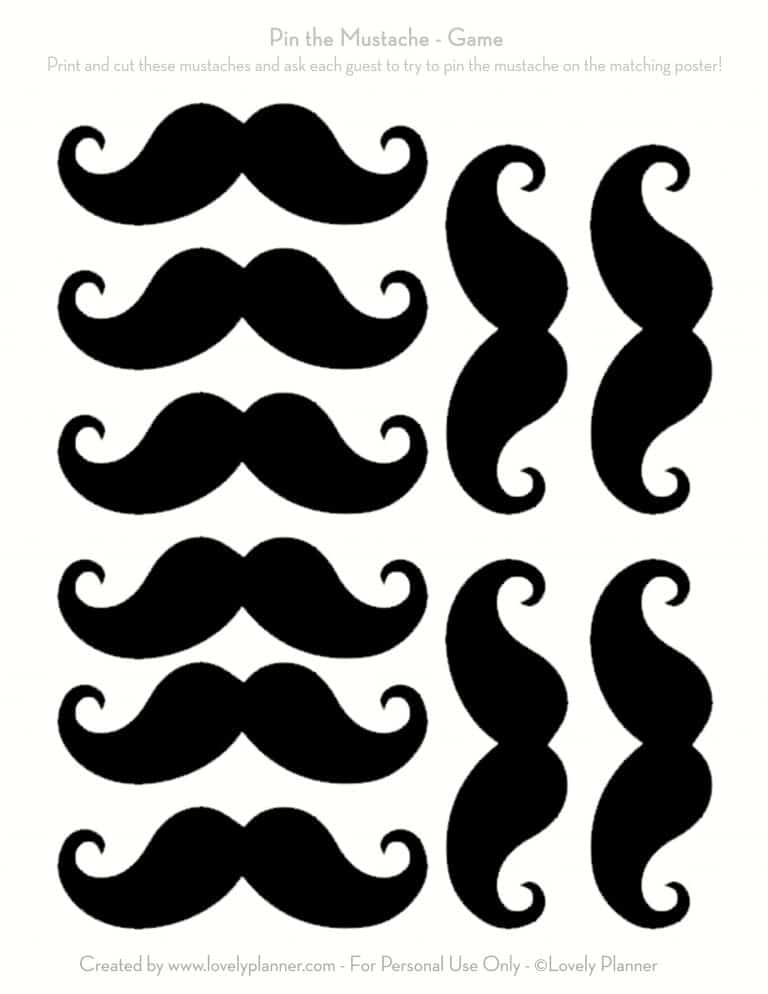 Mustache Party - Pin the Mustache game - mustaches shapes - Lovely Planner