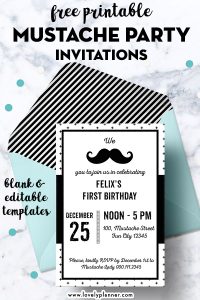 Free Printable Mustache Party Invitations - Blank &amp; Editable Templates - Lovely Planner