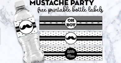 Free Printable Water Bottle Labels Mustache Party + many other matching free printables perfect to decorate your baby shower, baby's first birthday or any other event with Mustache Party theme! #mustacheparty #freeprintable #partyprintable #bottlelabels #babyshower #Birthday #lovelyplanner