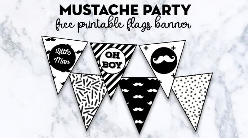 Mustache Party Flags Banner Free Printable + lots of matching Mustache Party free printables to decorate your baby shower, birthday, etc! #DIY #Partyprintable #banner #MustacheParty #LovelyPlanner