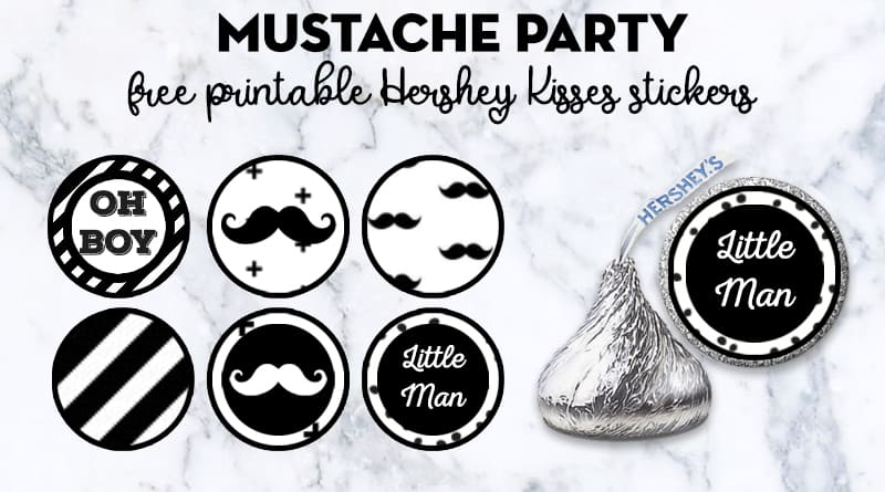 Free Printable Mustache Party Hershey Kisses stickers + many matching printables to decorate your baby shower, little man birthday... #freeprintable #partyprintable #mustacheparty #babyshower #hersheykisses #lovelyplanner