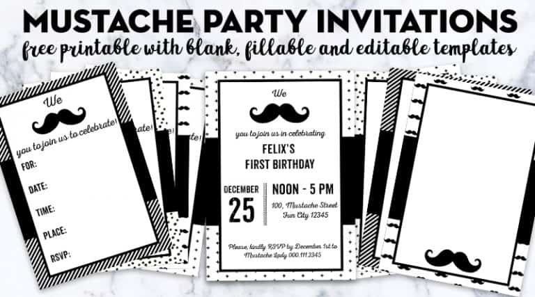 Free Printable Mustache Party Invitations - Blank & Editable Templates - Lovely Planner