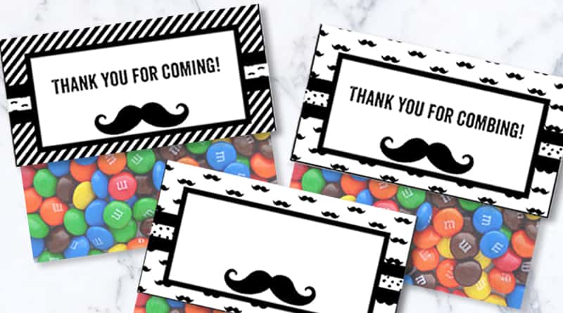 Free Printable Candy Bag Toppers for your Mustache Party. Also check out the many matching monochromatic free printables I created to help you throw an awesome Mustache Party Baby Shower, Birthday... #freeprintable #party #mustacheparty #candybagtoppers