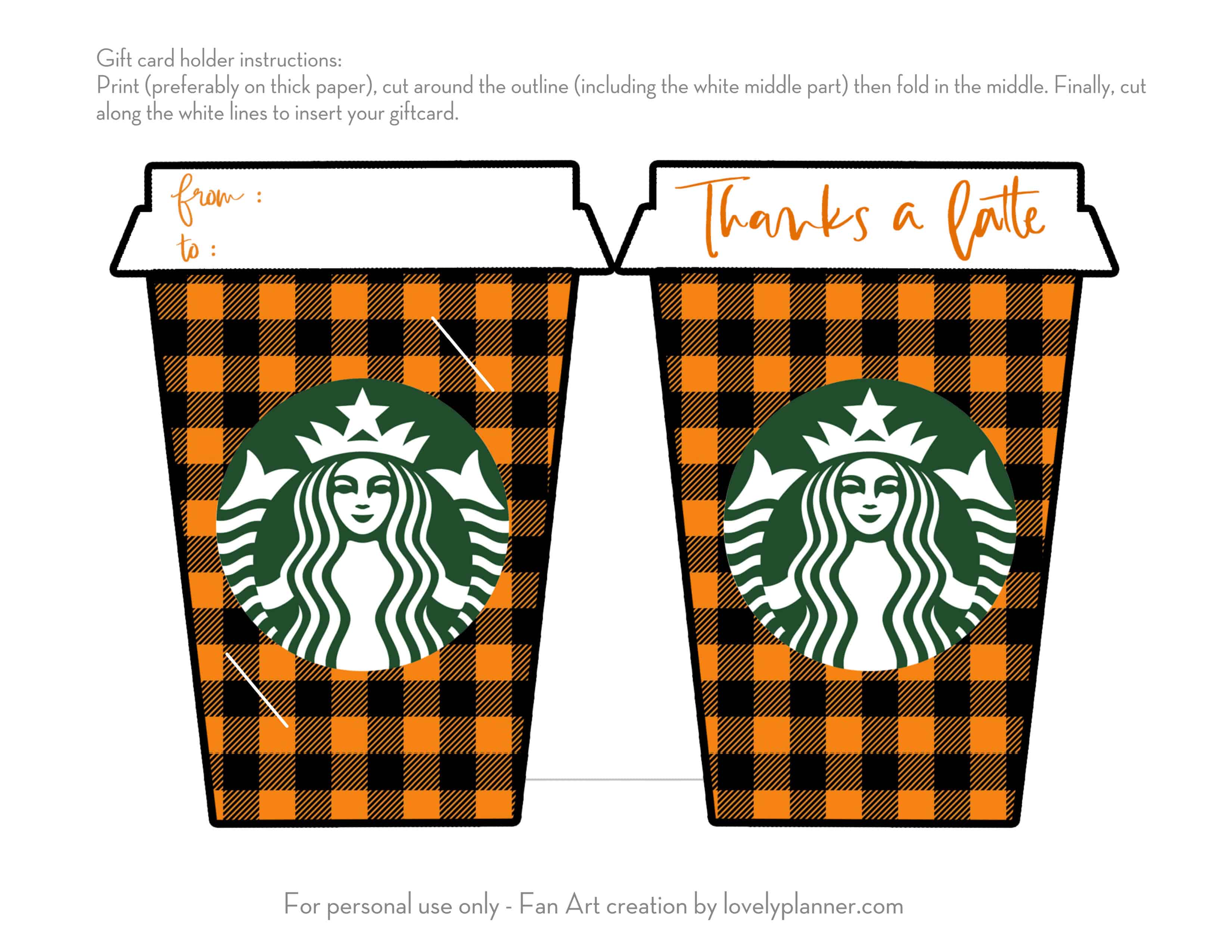 Fall "Thanks a latte" Starbucks Gift Card Holder - Free Printable Regarding Thanks A Latte Card Template