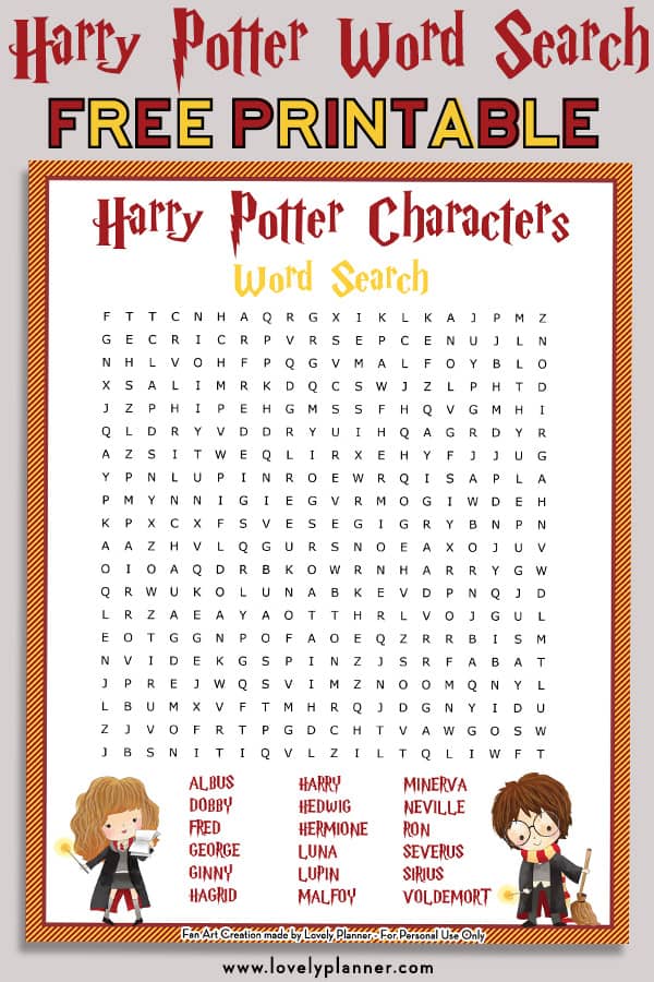 free printable harry potter character word search puzzle lovely planner