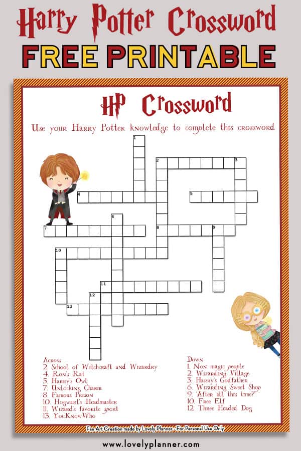 free printable harry potter crossword - Lovely Planner