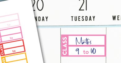 Free printable class schedule planner stickers in rainbow colors. They match with the other free school stickers and functional stickers available. #freeprintable #planner #Plannerstickers #class #school #lovelyplanner