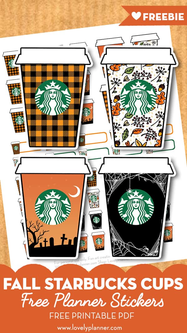 Free Printable Fall Starbucks Cups Planner Stickers - Lovely Planner