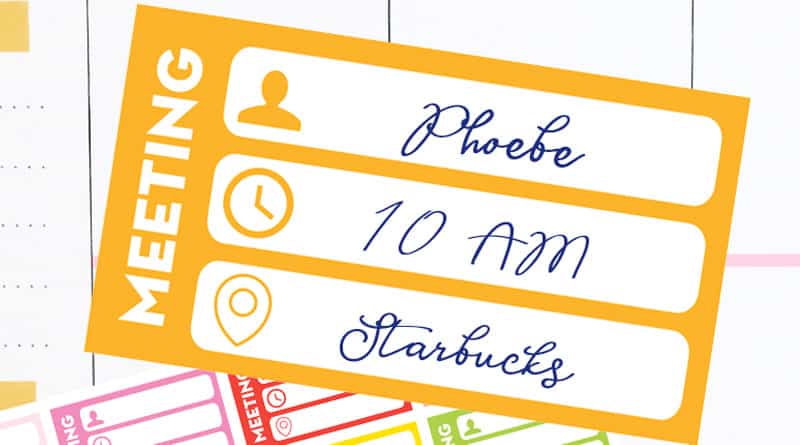 Free printable meeting planner stickers to keep track of all the important informations and organize your schedule. #freeprintable #Planner #plannerstickers #lovelyplanner