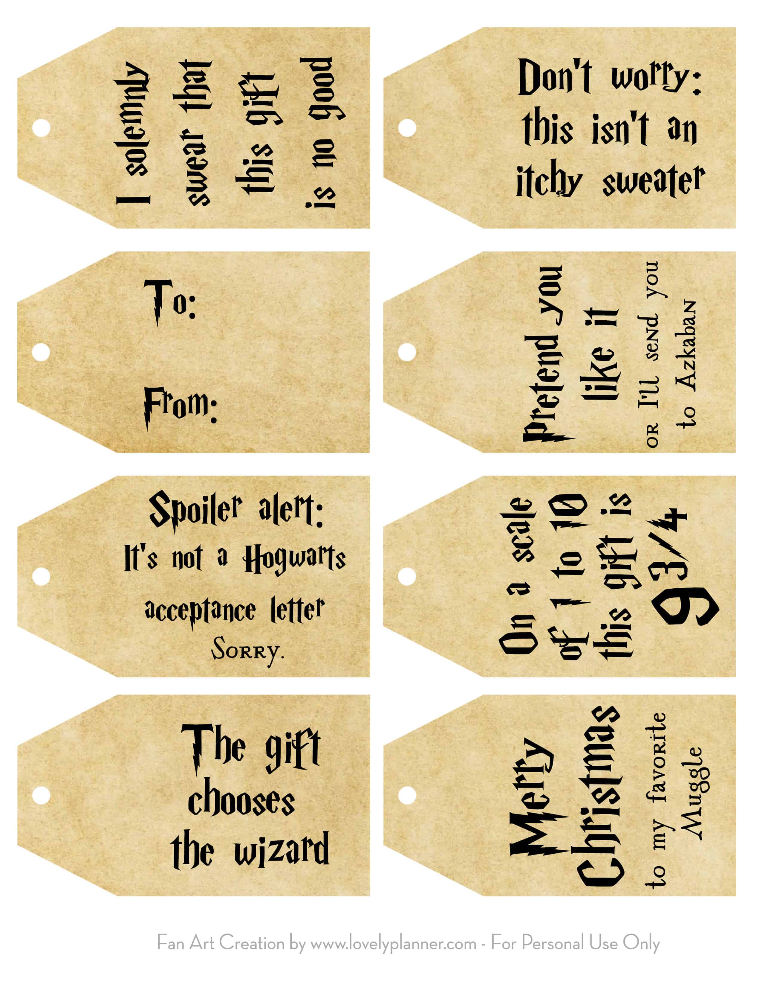 Harry Potter Gift Tags Printable