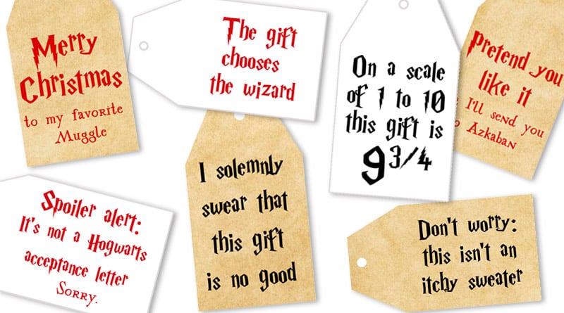 8 Free Printable Harry Potter tags to decorate your gifts for Christmas and all year. 4 different color schemes available. #freeprintable #gifttag #printable #harrypotter #gift #christmas #lovelyplanner