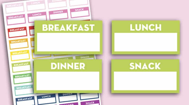 Free Printable Meal Planner Stickers to keep track of your meals or plan them ahead of time. #mealplanning #planner #freeprintable #Printable #planner #plannerstickers #lovelyplanner