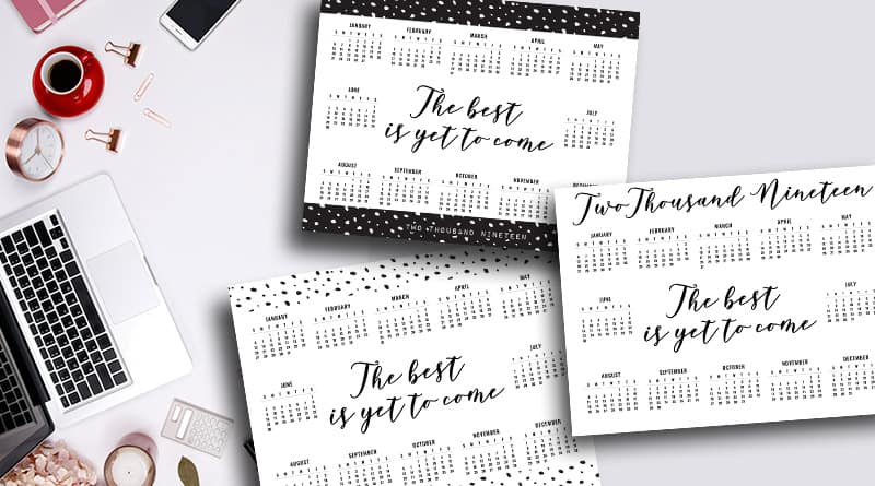 Free Printable 2019 at a glance calendar to plan out your year. 3 feminine designs available for this one page 2019 calendar. #freeprintable #calendar #2019 #printablecalendar #lovelyplanner