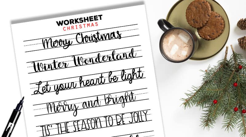 Free Printable Hand Lettering Worksheet with Christmas sayings to improve your hand lettering and decorate your planners, bujo, gift tags, christmas cards, etc. #freeprintable #lettering #calligraphy #christmas #planner #lovelyplanner