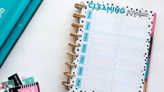 Free Printable Cleaning Schedule in 5 sizes to add to your planner or home binder. Helps you organize your cleaning tasks and keep your home clean and organized. #freeprintable #lovelyplanner #Planner #home #organization