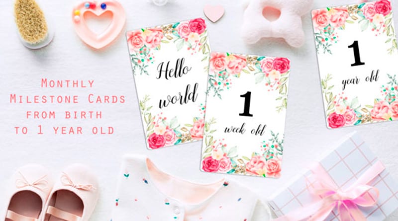 Free Printable Baby Milestone Cards" width="600" height="1200" data-pin-description="Free Printable Monthly Baby Milestone Cards: use these floral milestone cards to take monthly pictures and document your baby's first year. #freeprintable #babymilestone #milestonecards #baby #DIY #lovelyplanner