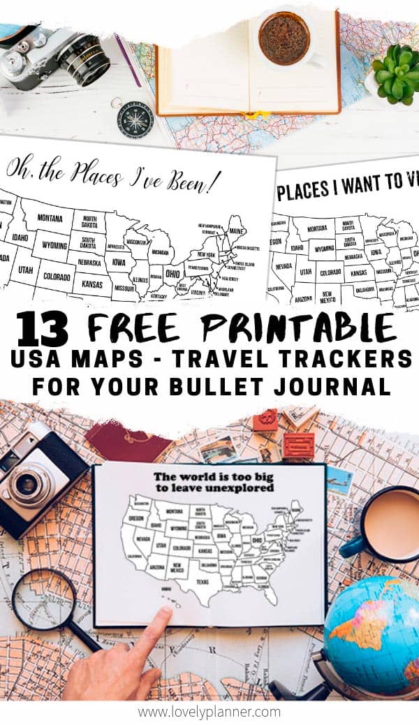 13 Free Printable Bullet Journal USA Travel Maps Coloring Page