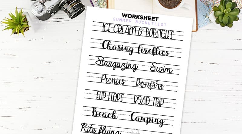 Free Printable Summer Bucket list Lettering Worksheet