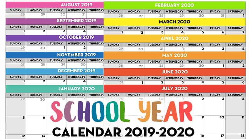 Free Printable School Year Calendar - Monthly Pages 2019/2020