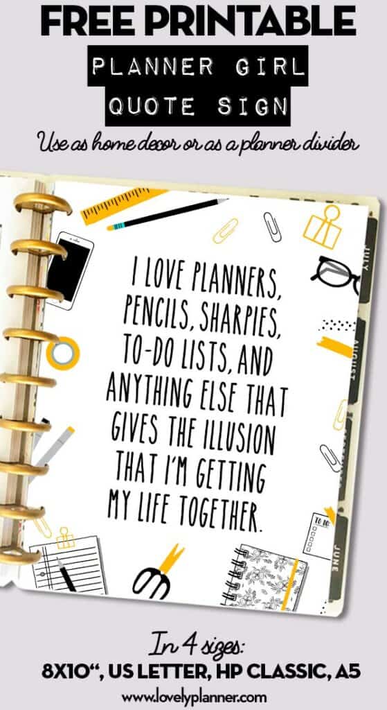 Free Printable Planner Girl Quote Sign / Divider - Lovely Planner