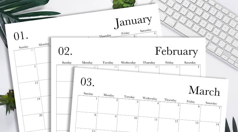 2020 calendar free printable monthly template