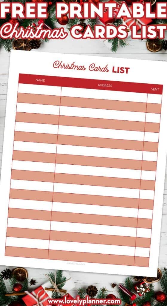 Free Printable Christmas Cards List Lovely Planner