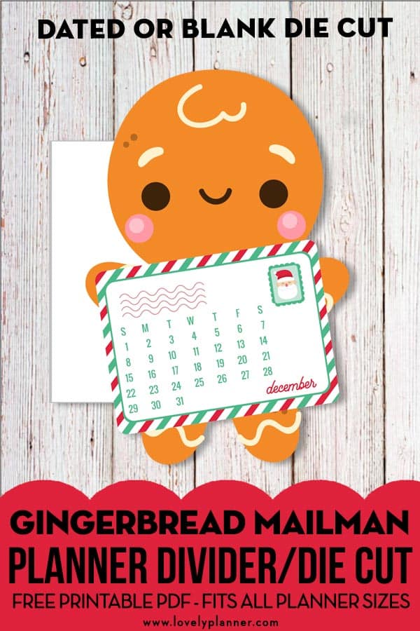Free Printable Planner Divider Calendar Gingerbread Mailman