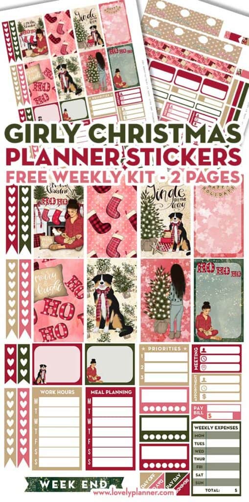 Free Printable Girly Christmas Planner Stickers Weekly Kit - 2 pages ...