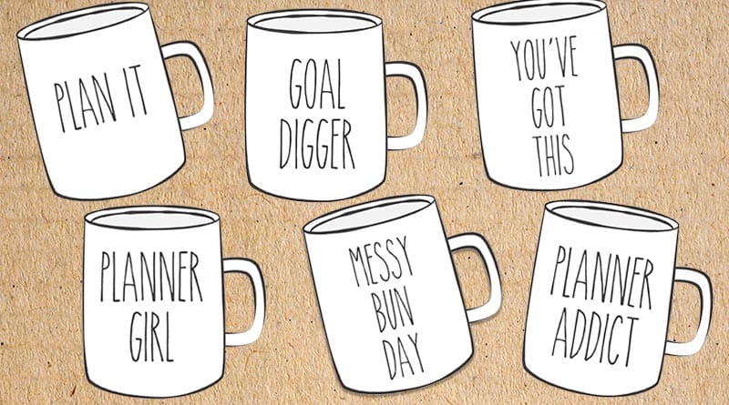 Free Printable Mugs Planner Die Cuts - Rae Dunn Inspired