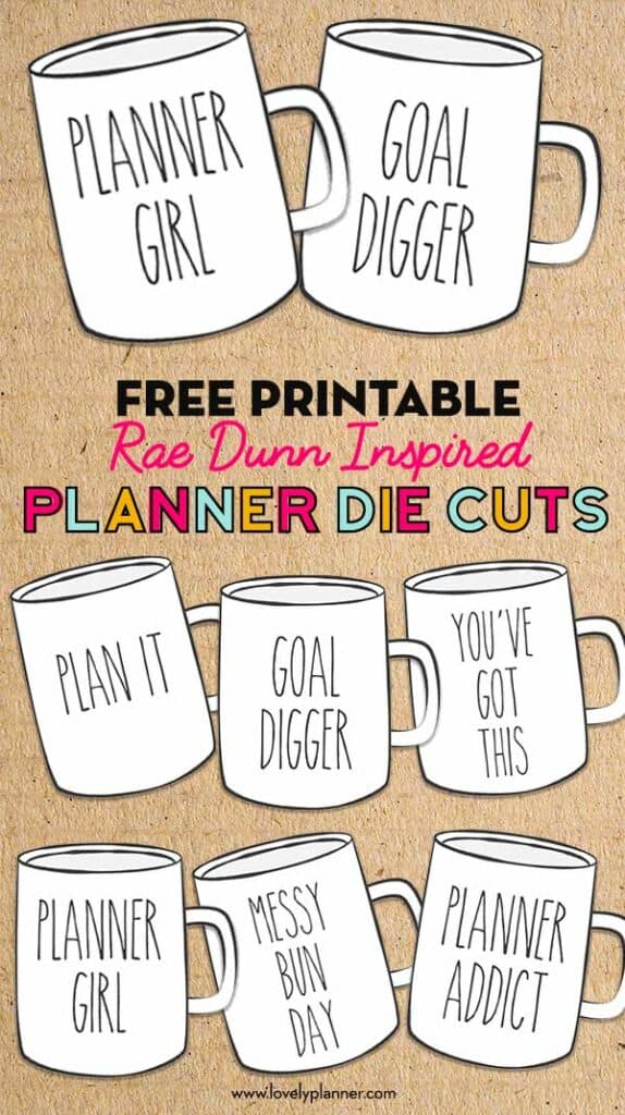 Free Printable Mugs Planner Die Cuts - Rae Dunn Inspired - Lovely Planner