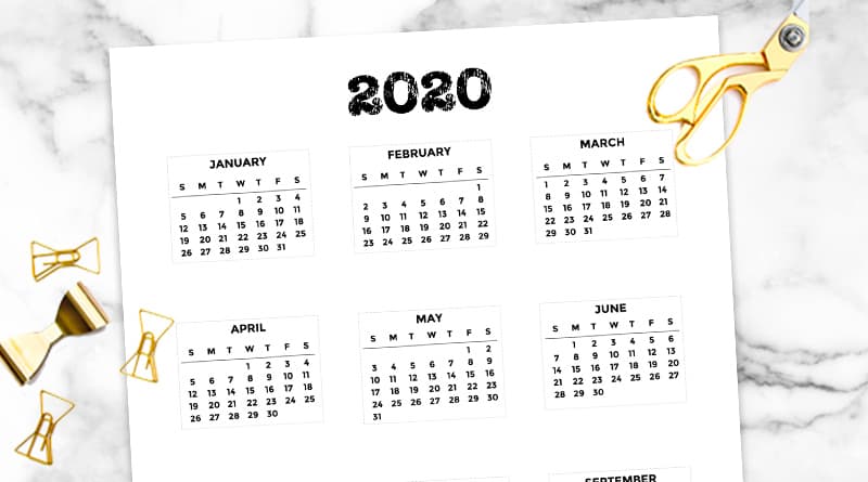 Free Printable 2020 Bullet Journal Mini Calendars