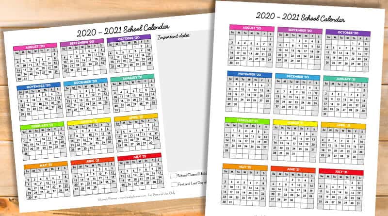 Free Printable 2020 And 2021 School Calendar