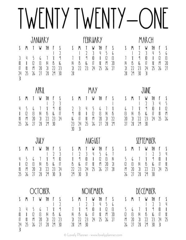 Free Printable Blank Yearly Calendar Template for your bullet journal -  Lovely Planner