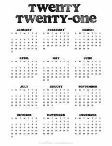 24 Pretty (&amp; Free) Printable One Page Calendars for 2021 - Lovely Planner