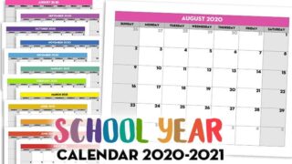 Free Printable 2020-21 Monthly School Calendar Template