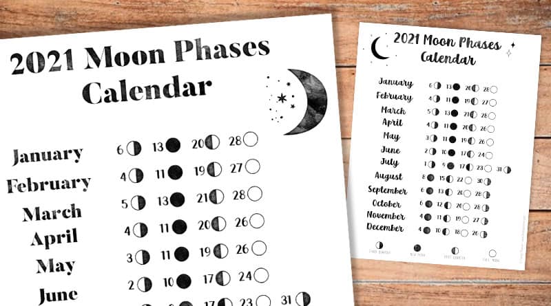 Free printable 2021 Moon Phases Calendar