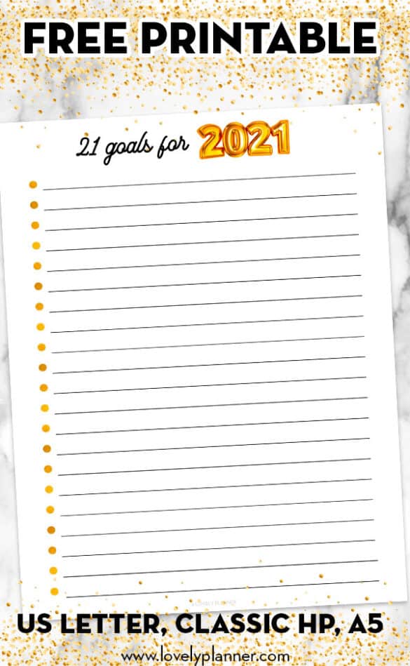 Free Printable 21 goals for 2021 Planner Insert - Lovely Planner