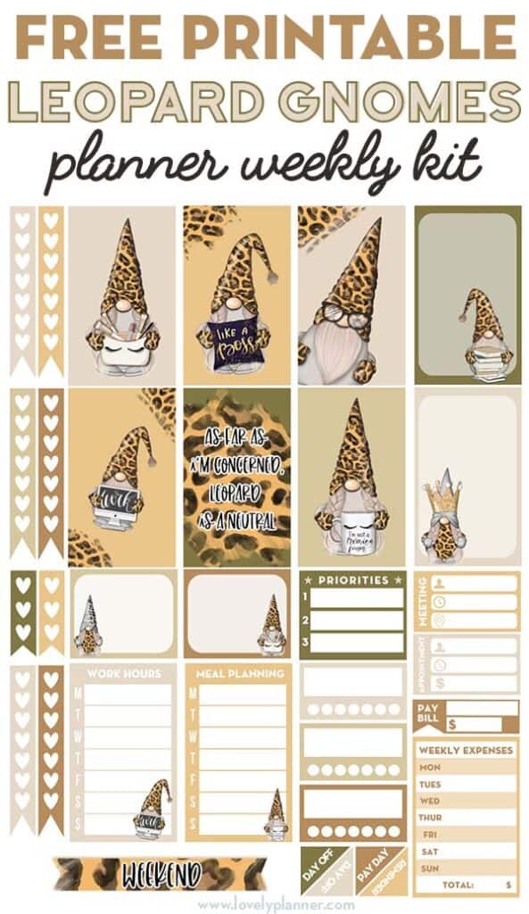 Free Printable Leopard Gnomes Planner Stickers - Weekly Kit - Lovely ...